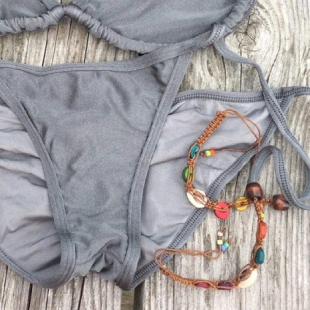 - LAST ONE! Gray Beaded Scrunch Butt Swim Bottom SZ L! NEW!